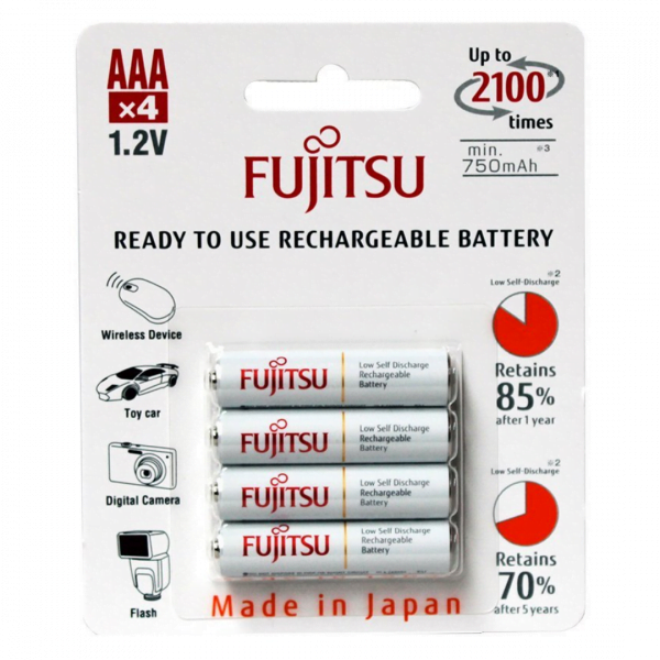 Fujitsu AAA NiMH 750mAh Pre-Charged Rechargeable Battery Pack of 4 - HR-4UTCEX(4B) at Signature Batteries